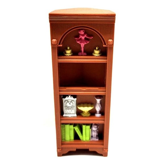 2005 Fisher-Price Loving Family Dollhouse Brown Corner Bookcase Book Shelf Curio - Picture 1 of 6
